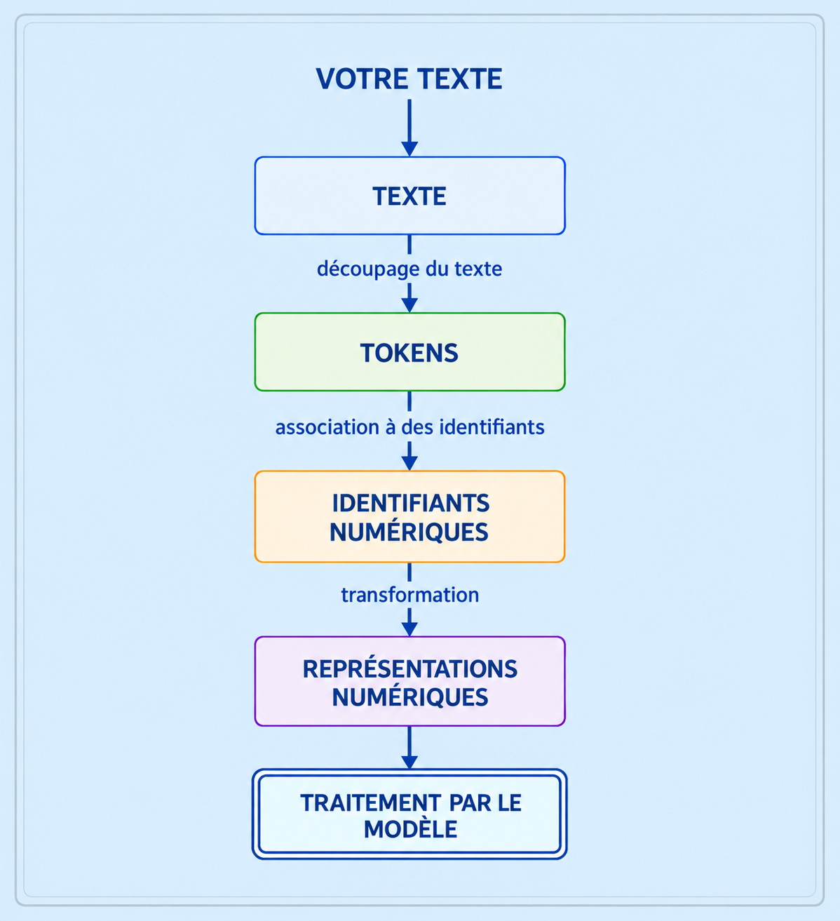 Schéma du texte au traitement par le modèle